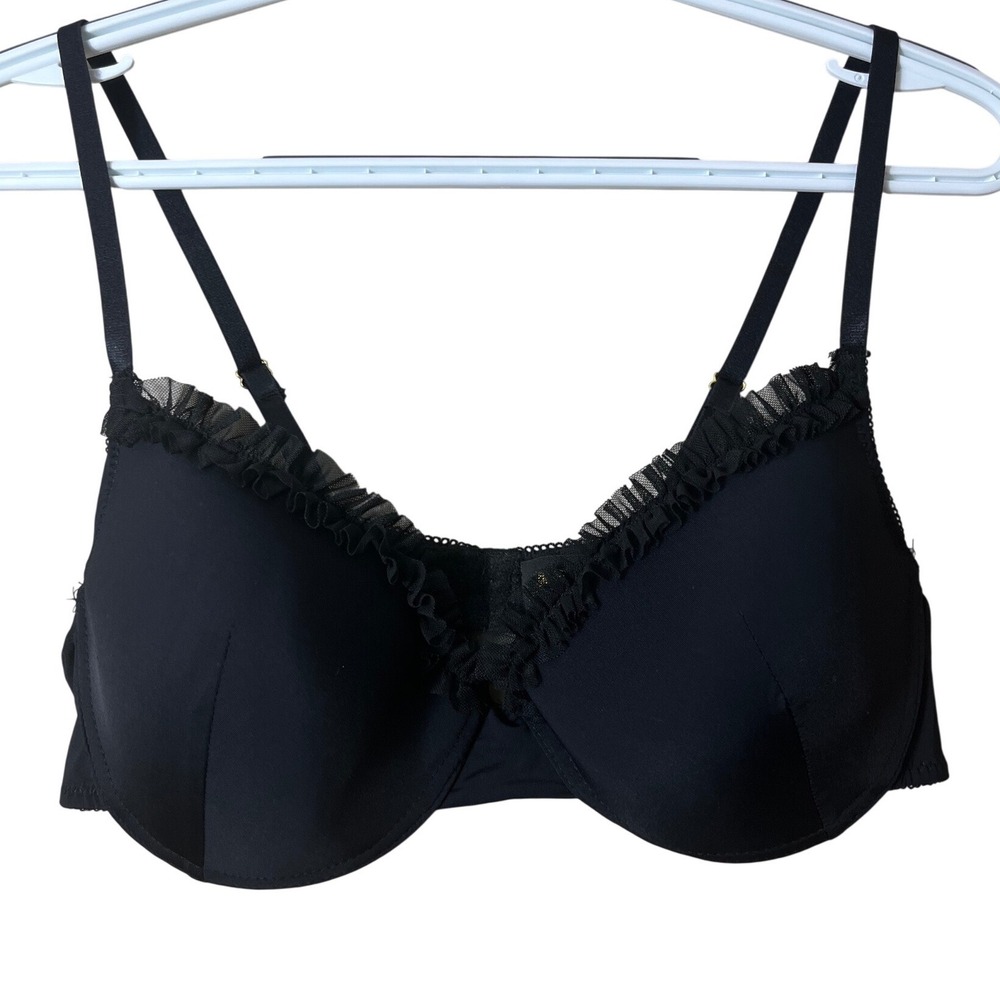 Just Sexy Lingerie‎ Black Mesh Ruffle Tulle Trim Underwire Bra XL Coquette Glam